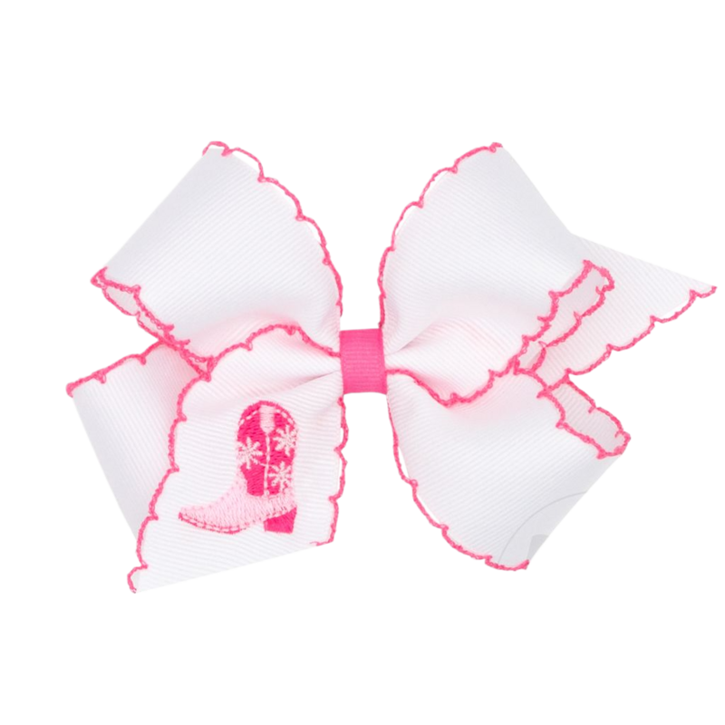Wee Ones Wee Ones Medium Hot Pink Boots Emb Moonstitch Bow