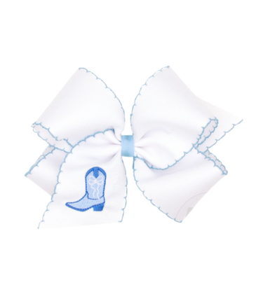 Wee Ones Wee Ones King Blue Boots Emb Moonstitch Bow
