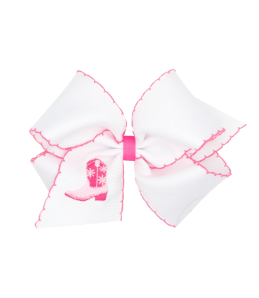 Wee Ones Wee Ones King Hot Pink Boots Emb Moonstitch Bow