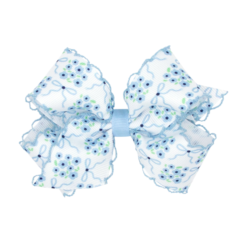Wee Ones Wee Ones Medium Millennium Blue Flower Print Moonstitch Bow