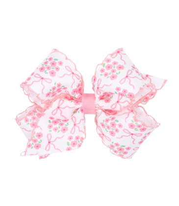 Wee Ones Wee Ones Medium Pink Flower Print Moonstitch Bow