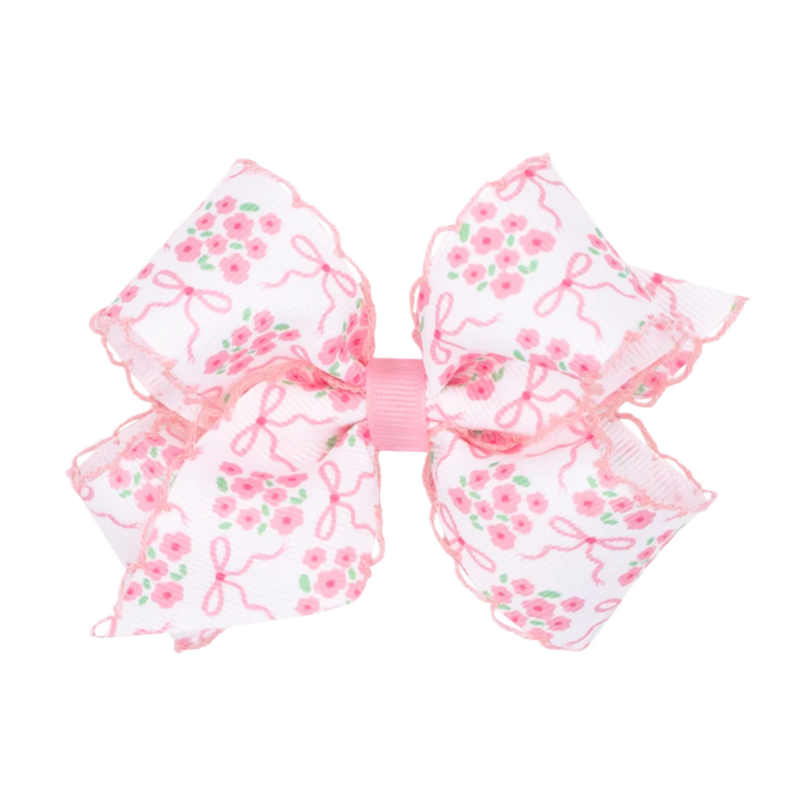 Wee Ones Wee Ones Medium Pink Flower Print Moonstitch Bow