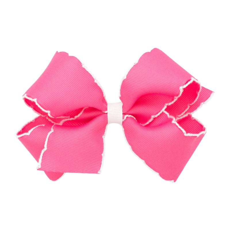 Wee Ones Wee Ones Medium Hot Pink w/ White Moonstitch Bow