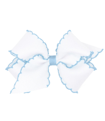 Wee Ones Wee Ones Medium White w/ Millennium Blue Moonstitch Bow