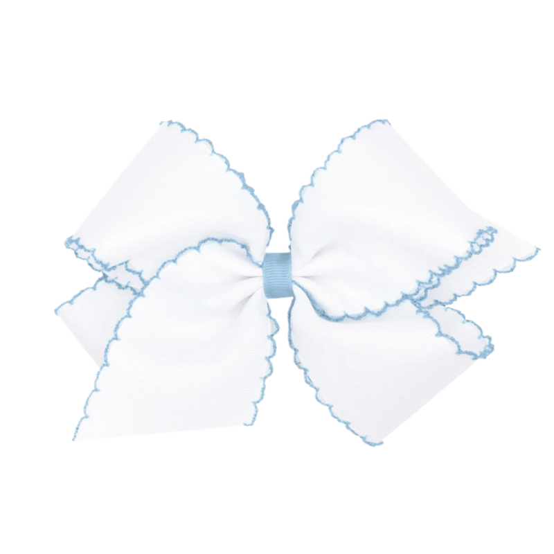 Wee Ones Wee Ones King White w/ Millennium Blue Moonstitch Bow