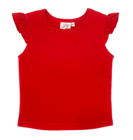 Luigi Luigi Deep Red Flutter Sleeve Top