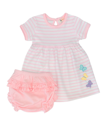 Luigi Luigi Butterflies Stripe Dress w/ Ruffle Bloomers
