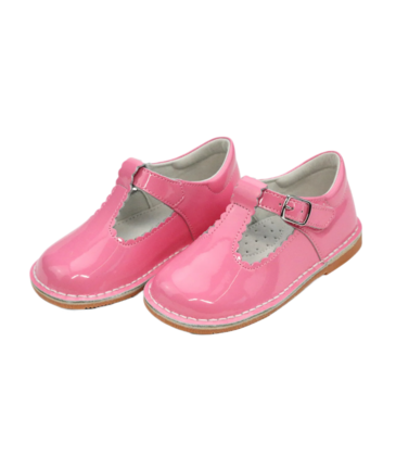 L'Amour Selina Scalloped T-Strap Mary Jane - Patent Malibu Pink