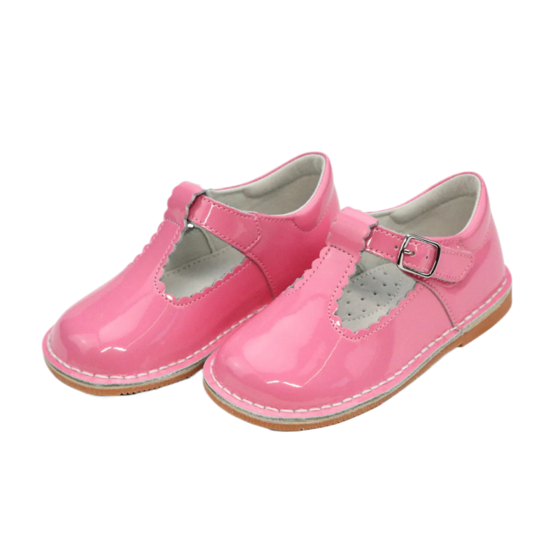 L'Amour Selina Scalloped T-Strap Mary Jane - Patent Malibu Pink