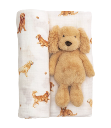 Mud Pie Mud Pie Retriever Swaddle & Rattle Set