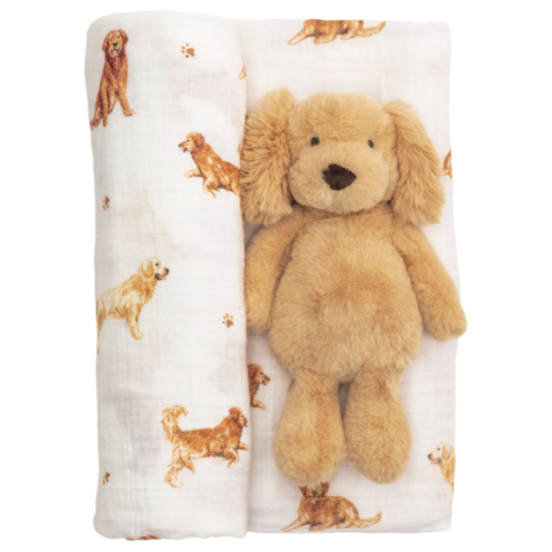 Mud Pie Mud Pie Retriever Swaddle & Rattle Set