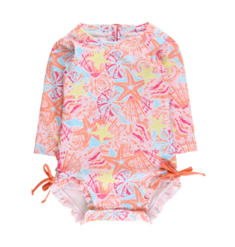 RuffleButts Sunset Seashells 1pc Rash Guard