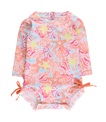 RuffleButts Sunset Seashells 1pc Rash Guard