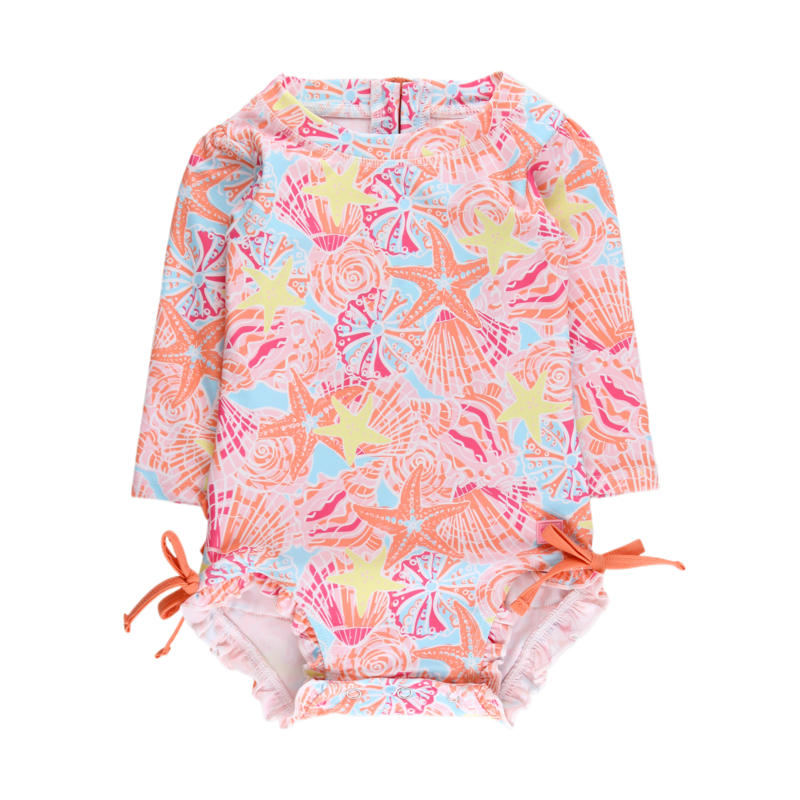 RuffleButts Sunset Seashells 1pc Rash Guard
