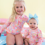 RuffleButts Sunset Seashells 1pc Rash Guard