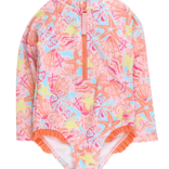 RuffleButts Sunset Seashells Zipper 1pc Rash Guard