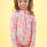 RuffleButts Sunset Seashells Zipper 1pc Rash Guard
