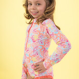 RuffleButts Sunset Seashells Zipper 1pc Rash Guard