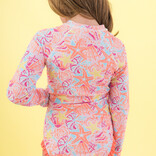 RuffleButts Sunset Seashells Zipper 1pc Rash Guard