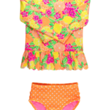 RuffleButts Neon Squeeze the Day Scallop Hem 2pc Rash Guard