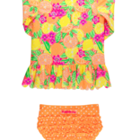 RuffleButts Neon Squeeze the Day Scallop Hem 2pc Rash Guard