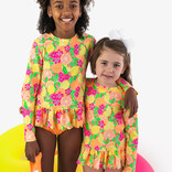 RuffleButts Neon Squeeze the Day Scallop Hem 2pc Rash Guard