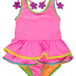 RuffleButts Neon Pink Crochet Peplum 1pc