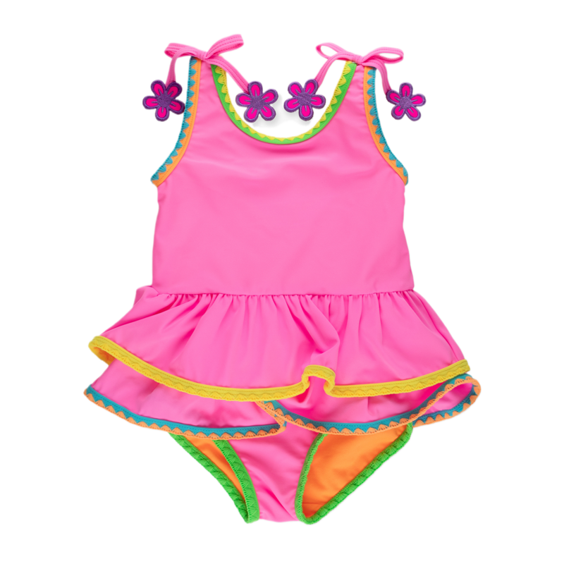 RuffleButts Neon Pink Crochet Peplum 1pc