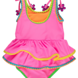 RuffleButts Neon Pink Crochet Peplum 1pc