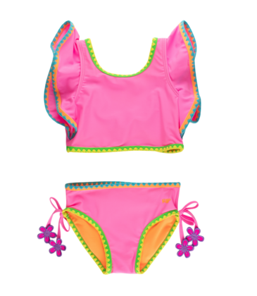 RuffleButts Neon Pink Crochet Butterfly Tankini