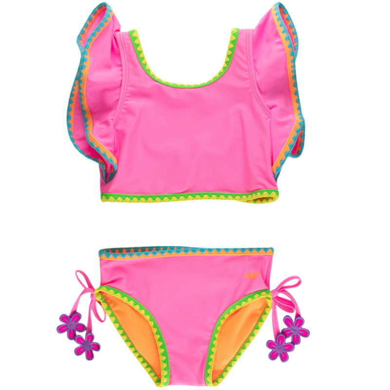 RuffleButts Neon Pink Crochet Butterfly Tankini