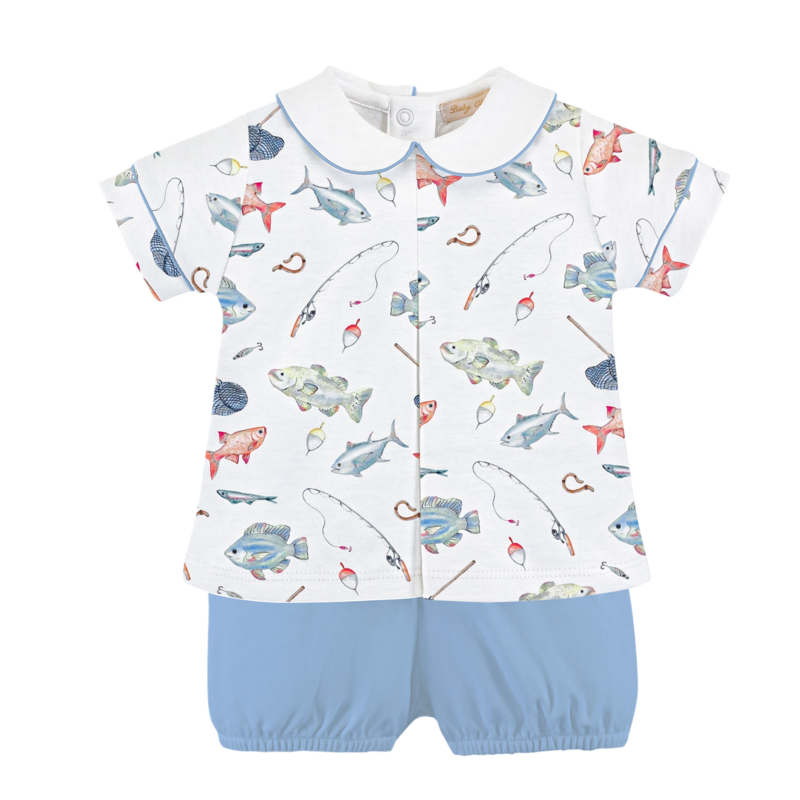 Baby Club Chic Baby Club Chic Fishing Day Collared Shirt & Bloomer Set