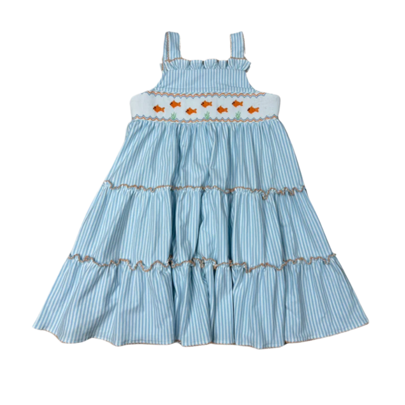 Whimsy Bay Whimsy Bay Goldfish Gang Smocked Tiered Dress