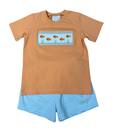 Whimsy Bay Whimsy Bay Goldfish Gang Smocked Short Set