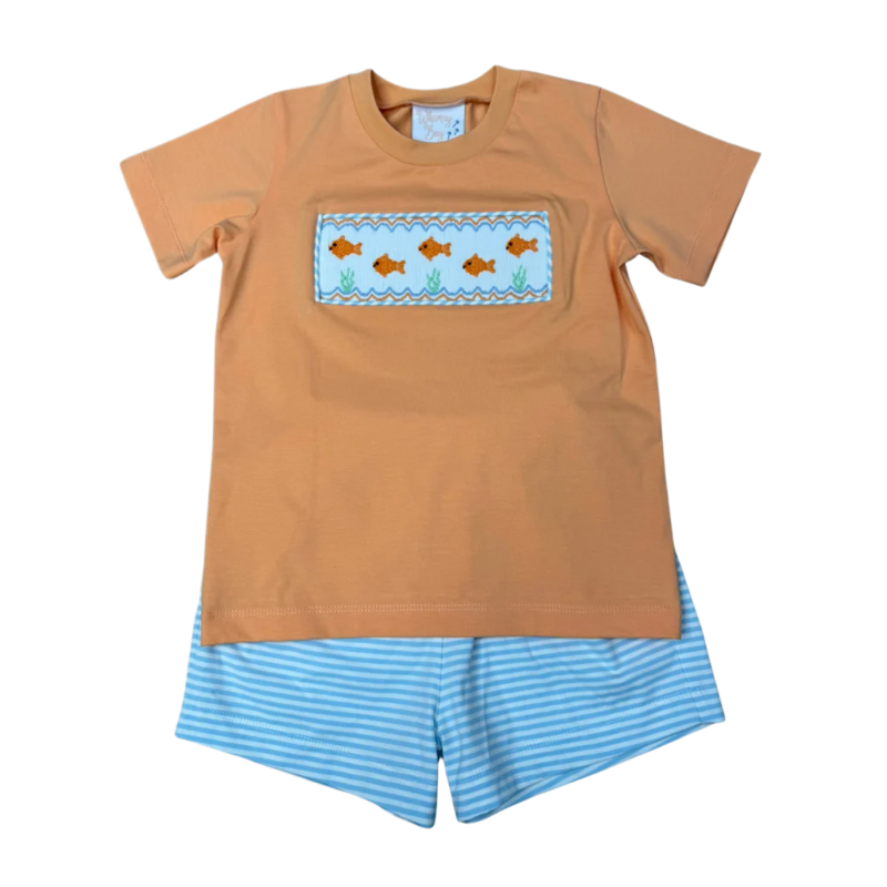 Whimsy Bay Whimsy Bay Goldfish Gang Smocked Short Set