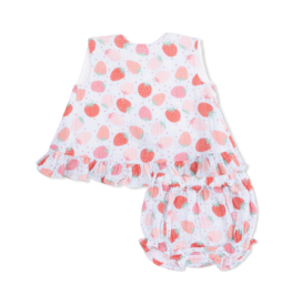 Angel Dear Angel Dear Ruffle Back Top & Bloomer Set - Strawberry Bliss