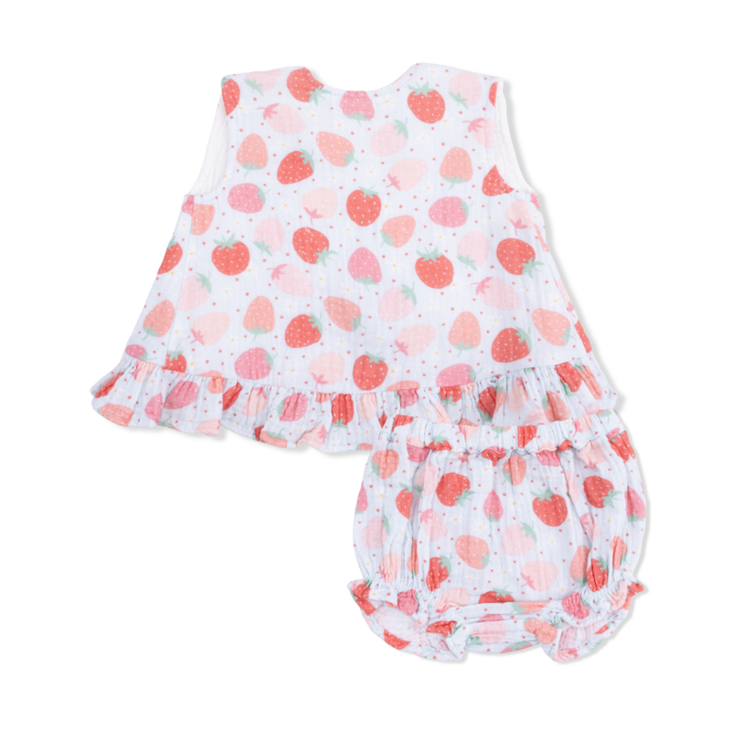 Angel Dear Angel Dear Ruffle Back Top & Bloomer Set - Strawberry Bliss