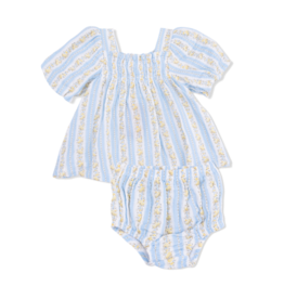 Angel Dear Angel Dear Puff Sleeve Babydoll Dress & Bloomer - Odalys Floral Stripe
