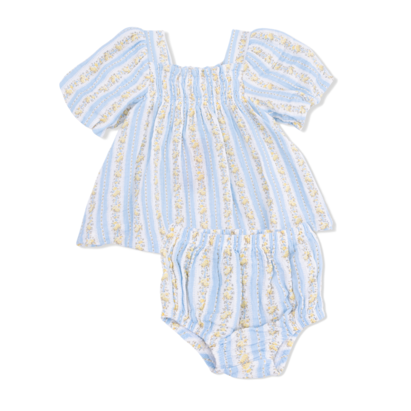 Angel Dear Angel Dear Puff Sleeve Babydoll Dress & Bloomer - Odalys Floral Stripe