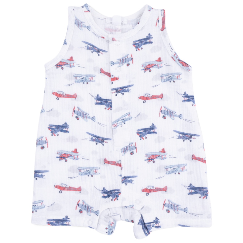 Angel Dear Angel Dear Shortie Romper - Vintage Planes