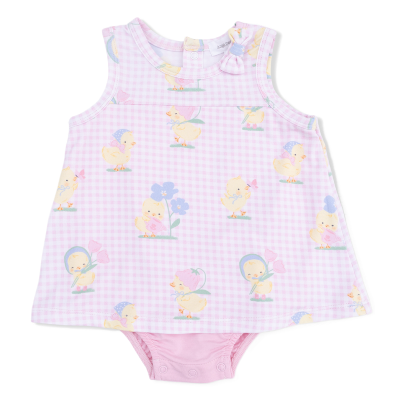 Angel Dear Angel Dear A-Line Bodysuit Dress - Vintage Spring Ducklings Pink