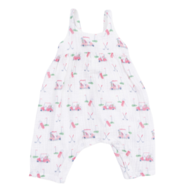 Angel Dear Angel Dear Tie Back Romper - Baby Golf Carts Pink