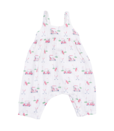 Angel Dear Angel Dear Tie Back Romper - Baby Golf Carts Pink