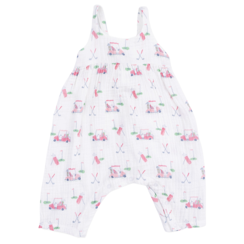 Angel Dear Angel Dear Tie Back Romper - Baby Golf Carts Pink