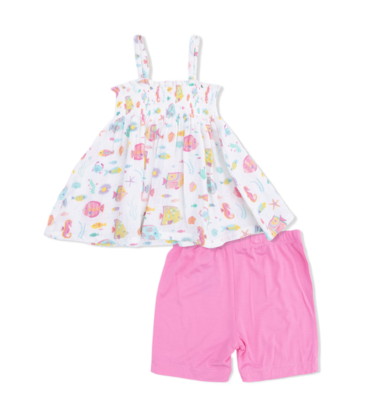 Angel Dear Angel Dear Smocked Top & Bike Short - Sunny Coral Reef Fish