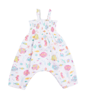 Angel Dear Angel Dear Smocked Romper - Sunny Coral Reef Fish