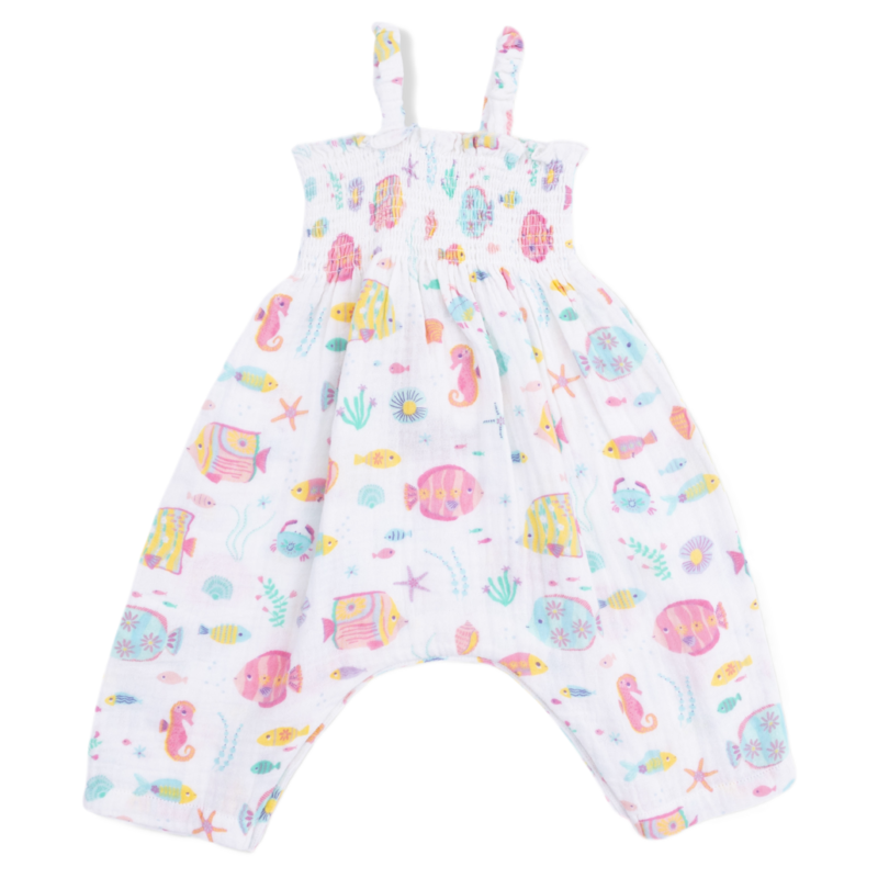 Angel Dear Angel Dear Smocked Romper - Sunny Coral Reef Fish