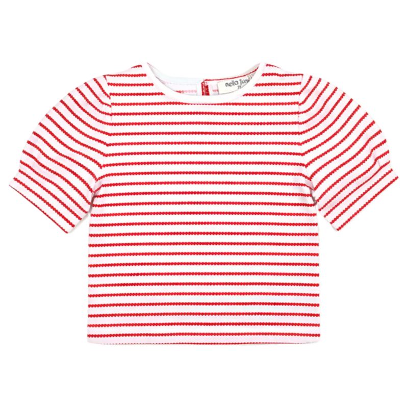 Nella June Nella June Puff Sleeve Tee - Red Heart Stripe