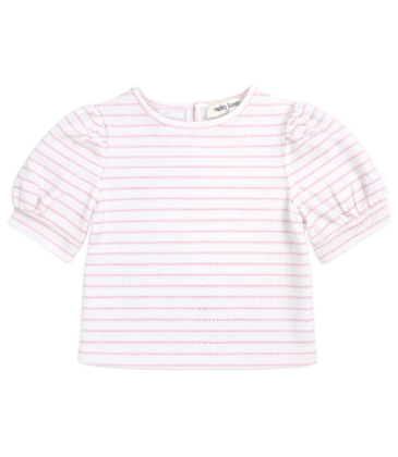 Nella June Nella June Puff Sleeve Tee - Pink Heart Stripe
