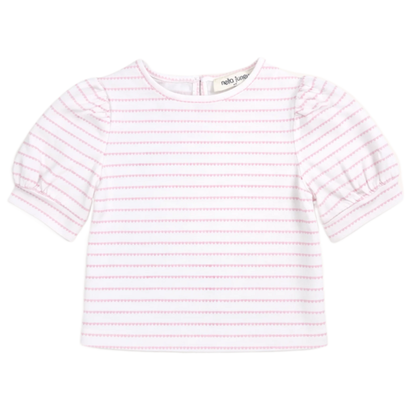 Nella June Nella June Puff Sleeve Tee - Pink Heart Stripe